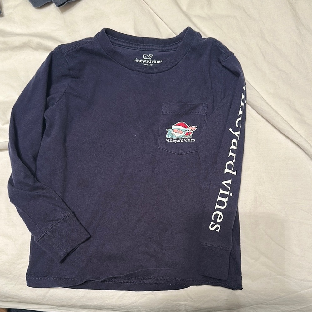 Vineyard Vines Kids Navy Santa Whale Long Sleeve Shirt